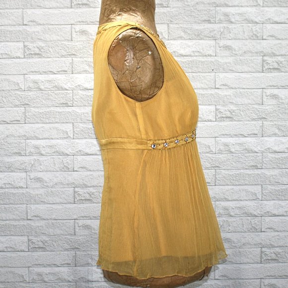SPENSER JEREMY Blouse Silk Beaded Embellished Sleeveless Feminine Gold Small - Picture 3 of 12